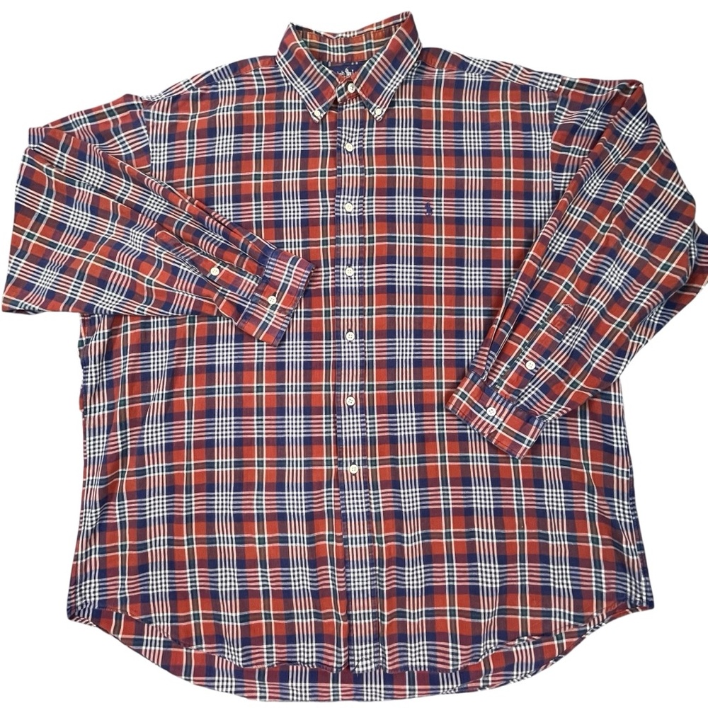 Ralph Lauren Mens Long Sleeve Button Up Checkered Shirt XL Red Blue Green Cotton - Picture 4 of 6